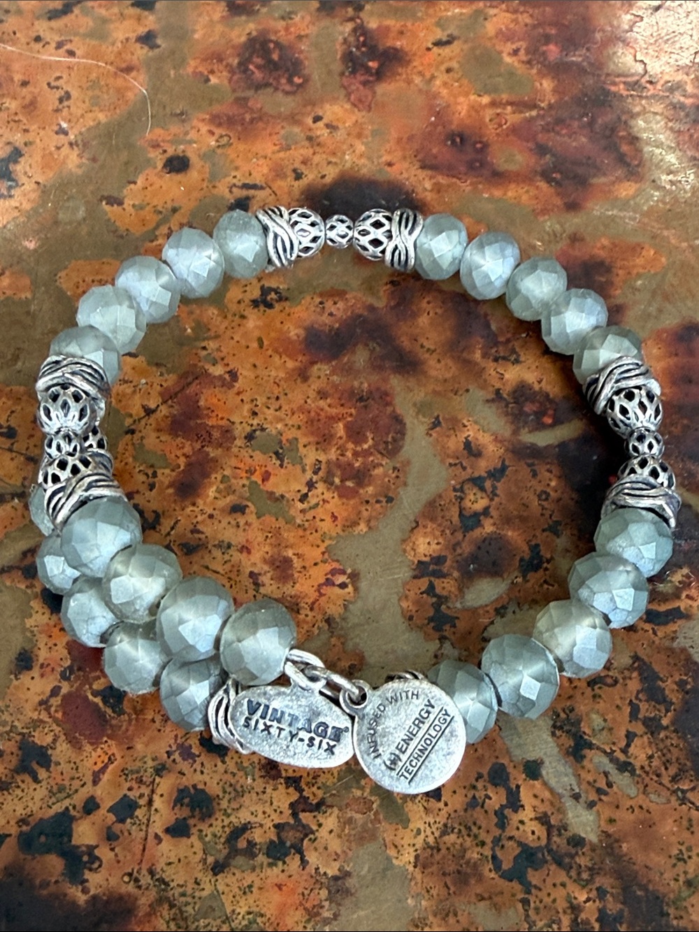 Alex and Ani Vintage Sixty-Six Expandable Gray Faceted Bead & Silver Bracelet